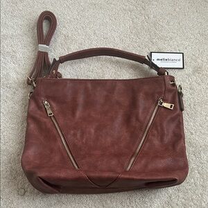 Melie Bianco Tan Shoulder Bag with Gold Accents